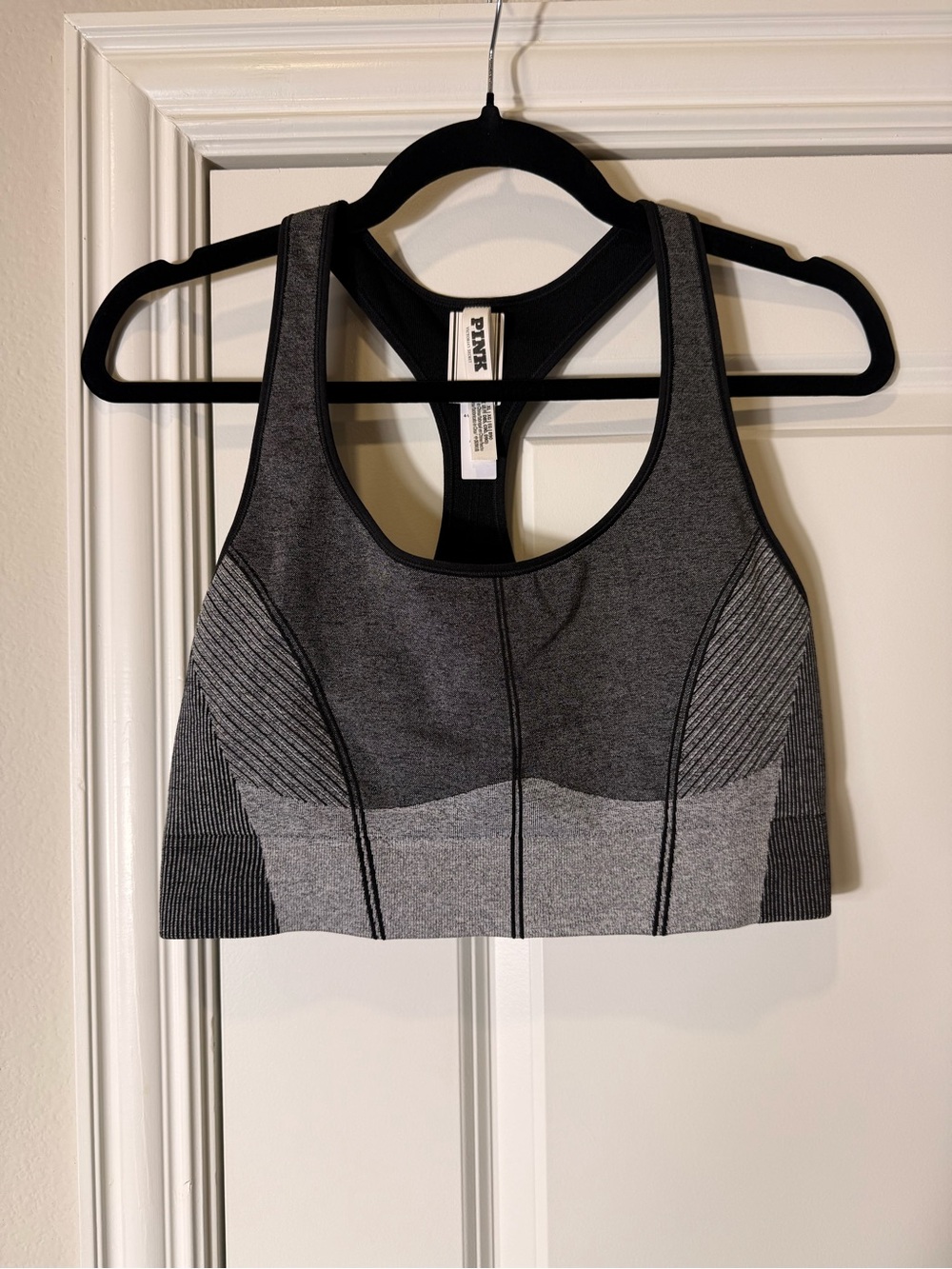 PINK Victoria's Secret Seamless Gray/Black Racerback Sports Bra